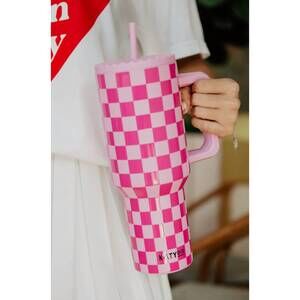 NEW KATYDID check tumbler in pink